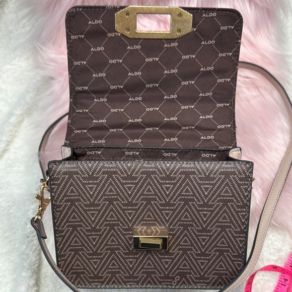 Aldo Brown and Gray Chevron Crossbody Bag with Gold Hardware - Picture 7 of 11